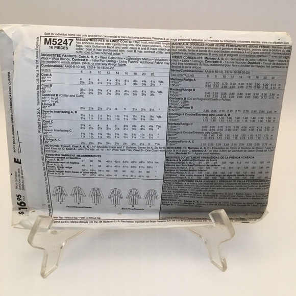 McCALL'S Sewing Pattern - Woman's Coat - Picture 2 of 2